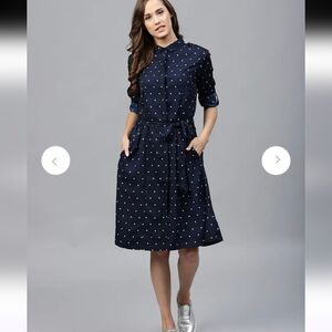 Tokyo Talkies Navy Blue Printed Shirt Dress Size M